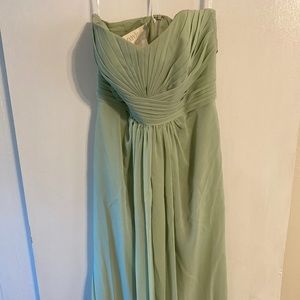 Sage green strapless bridesmaid dress
